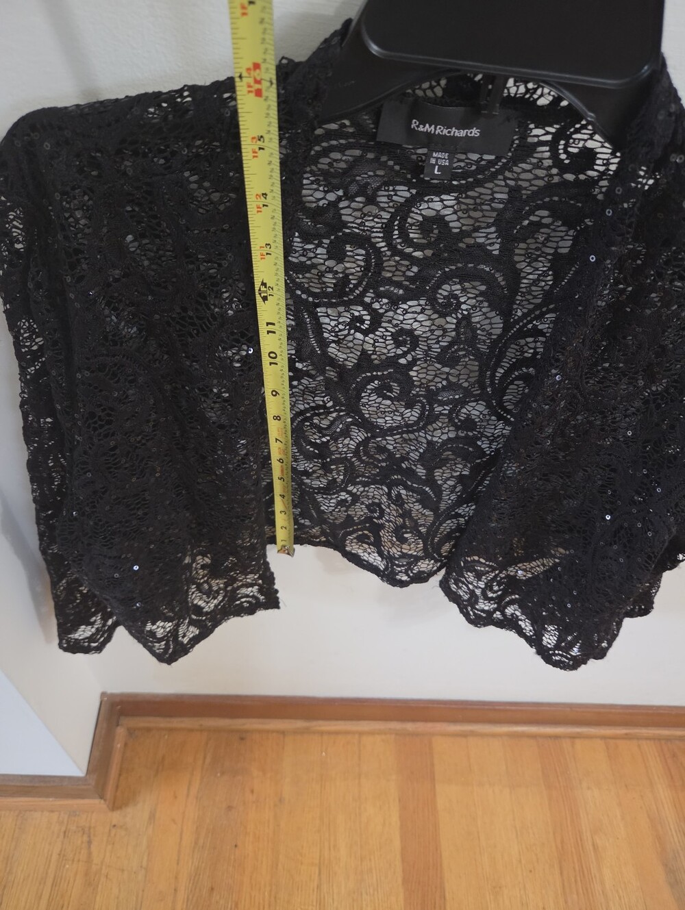 Sequin Black Lace Jacket. Size L. By R & M Richards - Picture 5 of 8